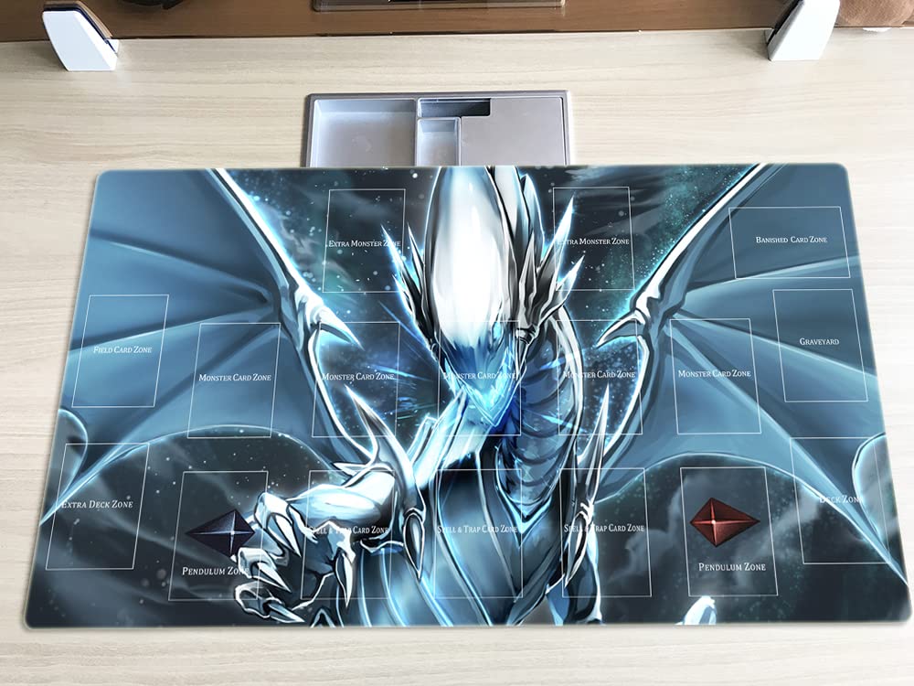 New Mlikemat Playmat Blue-Eyes White Dragon OCG TCG Mat Game Play Mat with Zones + Free Bag