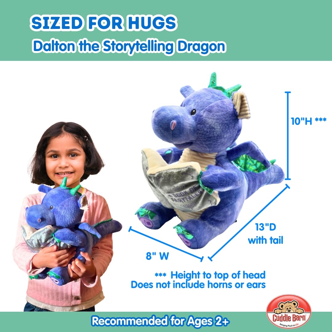 Cuddle Barn | Dalton The Storytelling Dragon with Light Up Book - Animated Stuffed Animal Plush Toy | Mouth Moves, Head Sways | Recites 5 Fairy-Tales