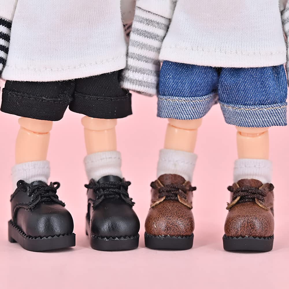 niannyyhouse Ob11 Matte Round Head Vintage Leather Shoes 1/12 BJD Doll Body Accessories (Black)