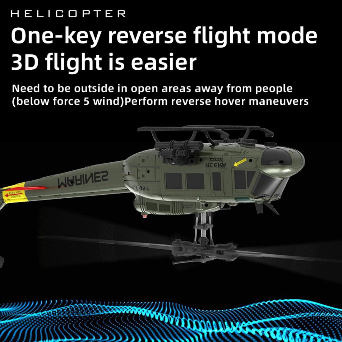 XURUYI C032 UH-1 Huey Flybarless RC Era Helicopters for Adults Beginners, 1/48 Scale 6CH 2.4G 6-Axis Gyroscope Stabilization, with Altitude Hold & 3D
