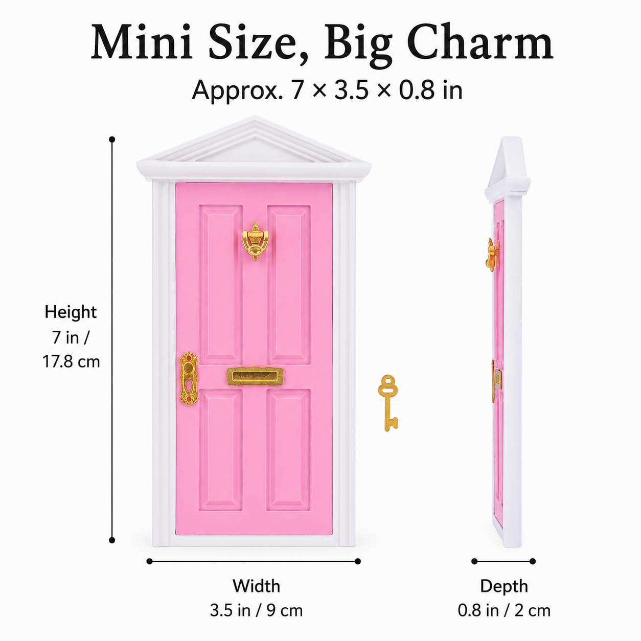 Yardwe Mini Wooden Fairy Door with Spire Design, 1:12 Scale Dollhouse Accessories for Decoration, Pink Door with Key for Christmas, Birthday, Wedding