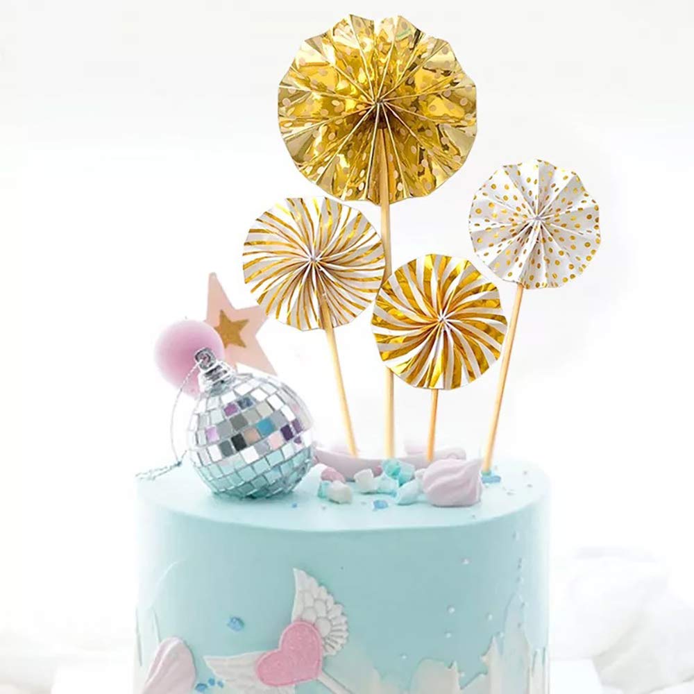 Happy Birthday Cake Toppers, 29pcs Gold Cake Topper Acrylic Cupcake Topper Happy Birthday Paper Fans Confetti Balloon Cake Supplies