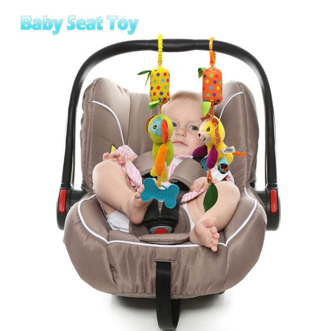 Bloobloomax Baby Soft Hanging Rattle, Car Seat Stroller Toys with Plush Animal C-Clip Ring for Infant Babies Boys and Girls 3 6 9 to 12 Months