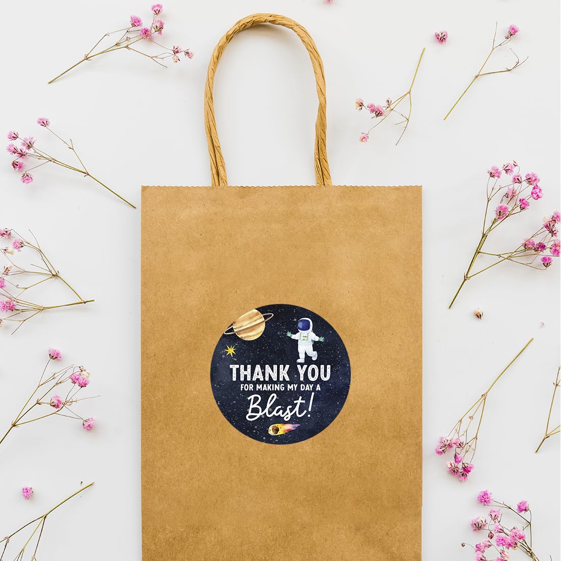 Andaz Press Kids Party Favor Thank You for Making My Day A Blast Stickers, 80-Pack 2-Inch Round Outer Space Birthday Stickers for Kids, Boys & Girls