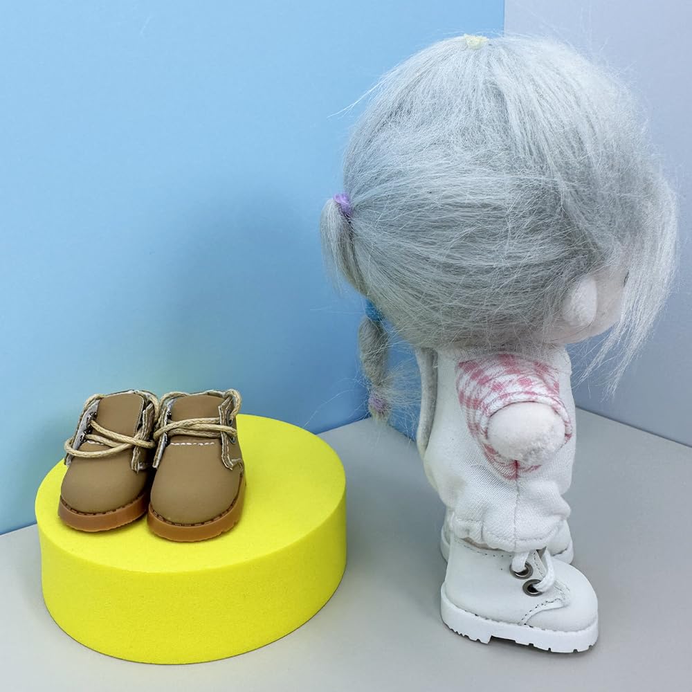 niannyyhouse 10cm Plushie Doll Leather Shoes Length 3.8cm Doll Dress Up (Black+Brown)