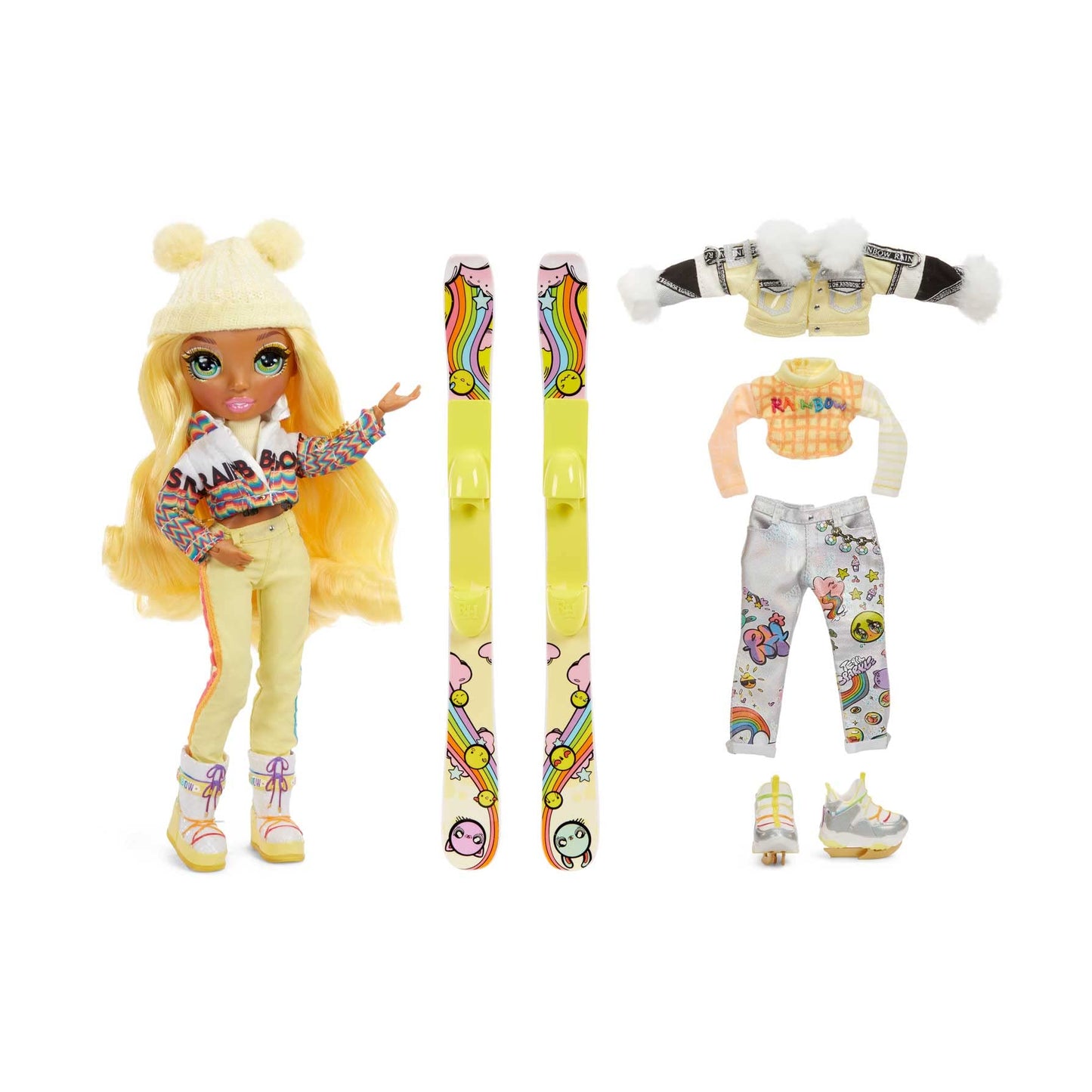 Rainbow High Winter Break Sunny Madison - Yellow Fashion Doll and Playset with 2 Designer Outfits, Pair of Skis & Accessories