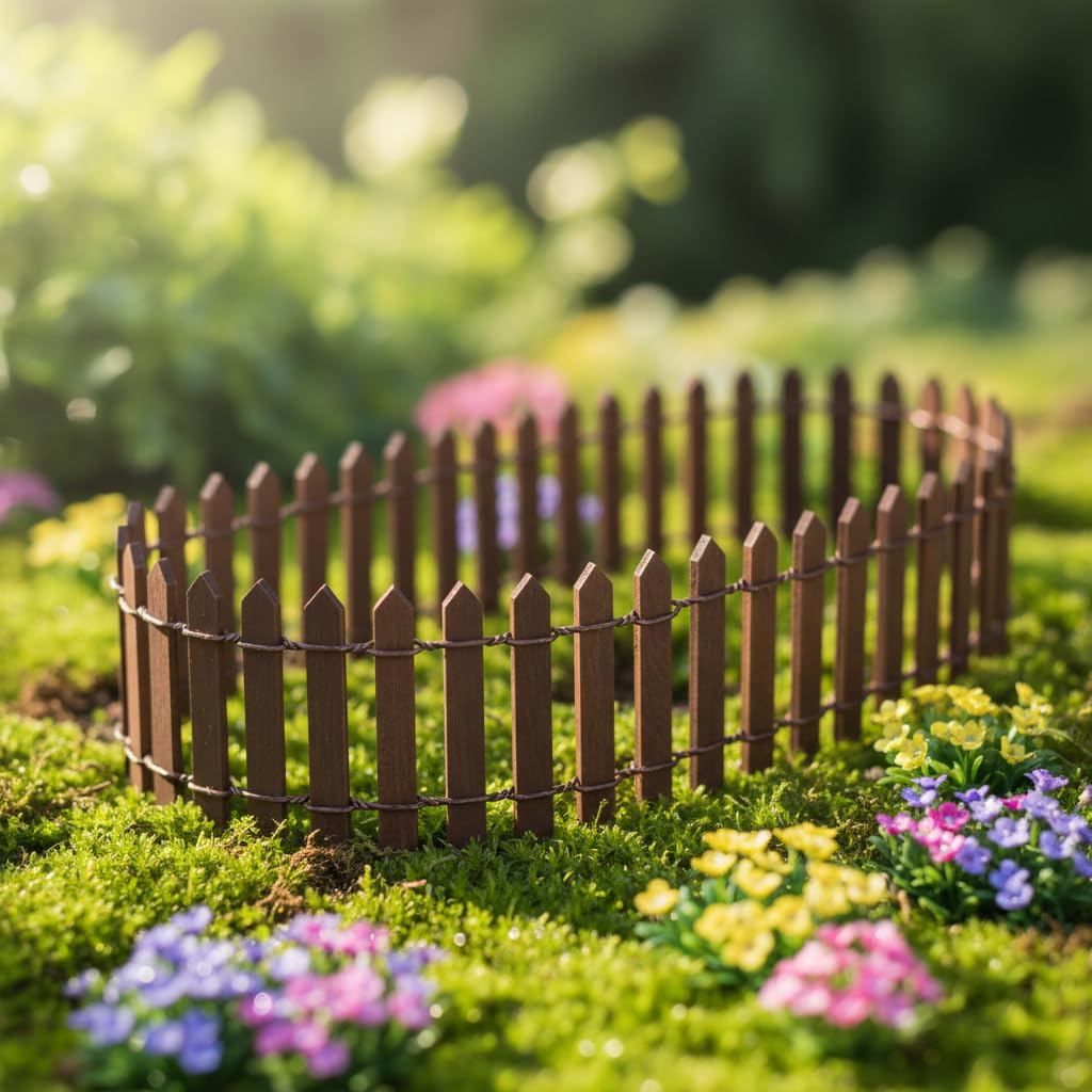 35 Inches Brown Mini Fairy Garden Fence, Micro Landscape Miniature Ornaments for Dollhouse, Crafts, Diorama Project, Plant Pot DIY