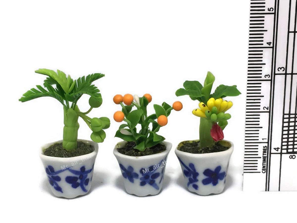 3pc Miniature Flower Clay Dollhouse Fairy Garden Mini Plant Trees Ceramic Paint Furniture Bundles Artificial Flowers Tiny Orchid #094