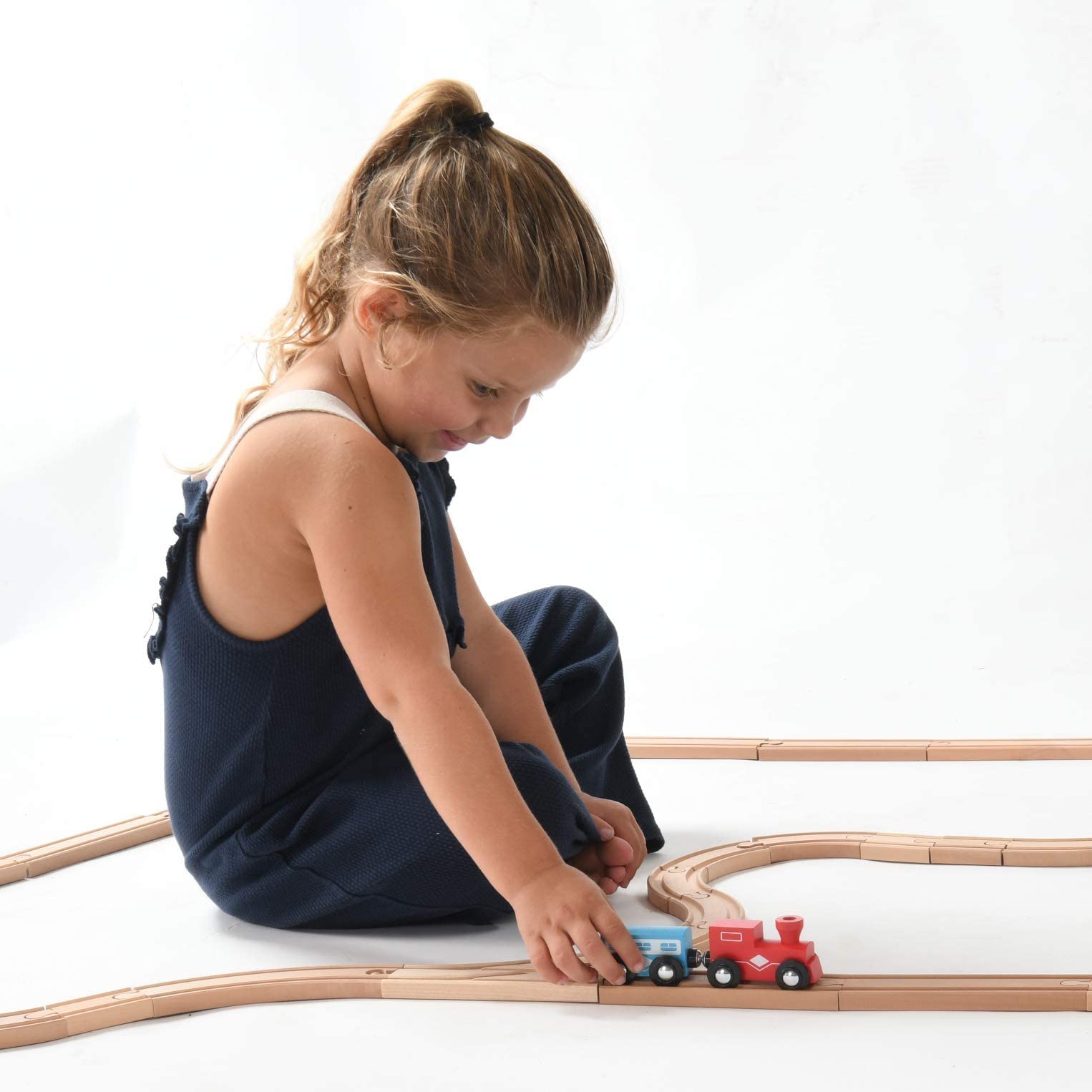 Wooden Train Tracks - 52 PCS Wooden Train Set + 2 Bonus Toy Trains - Train Sets For Kids - Car Train Toys Is Compatible With Thomas Wooden Railway
