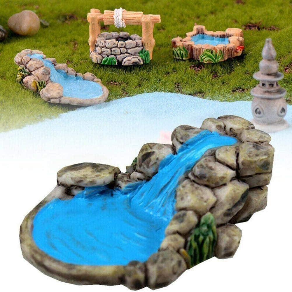 2Pcs Blue DIY Miniature Water Pool Fairy Garden Decor Ornament for Mountain Dollhouse Decor Craft Outdoor Statues Antique European Village Character