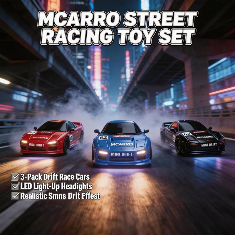 MCARRO 1/64 Scale Mini RC Drift Car, 60 Mins Playtime 2.4GHz Remote Control Car with 2-Speed Modes & LED Lights, Micro 4WD RC Stunt Race Car, (Black)