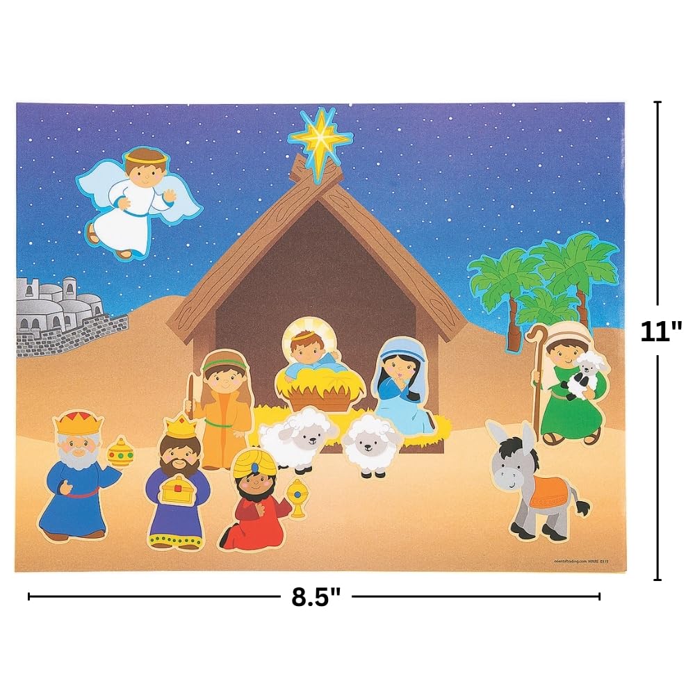 Fun Express - Design Your Own Nativity Sticker Scene for Christmas - Stationery - 12 Pieces