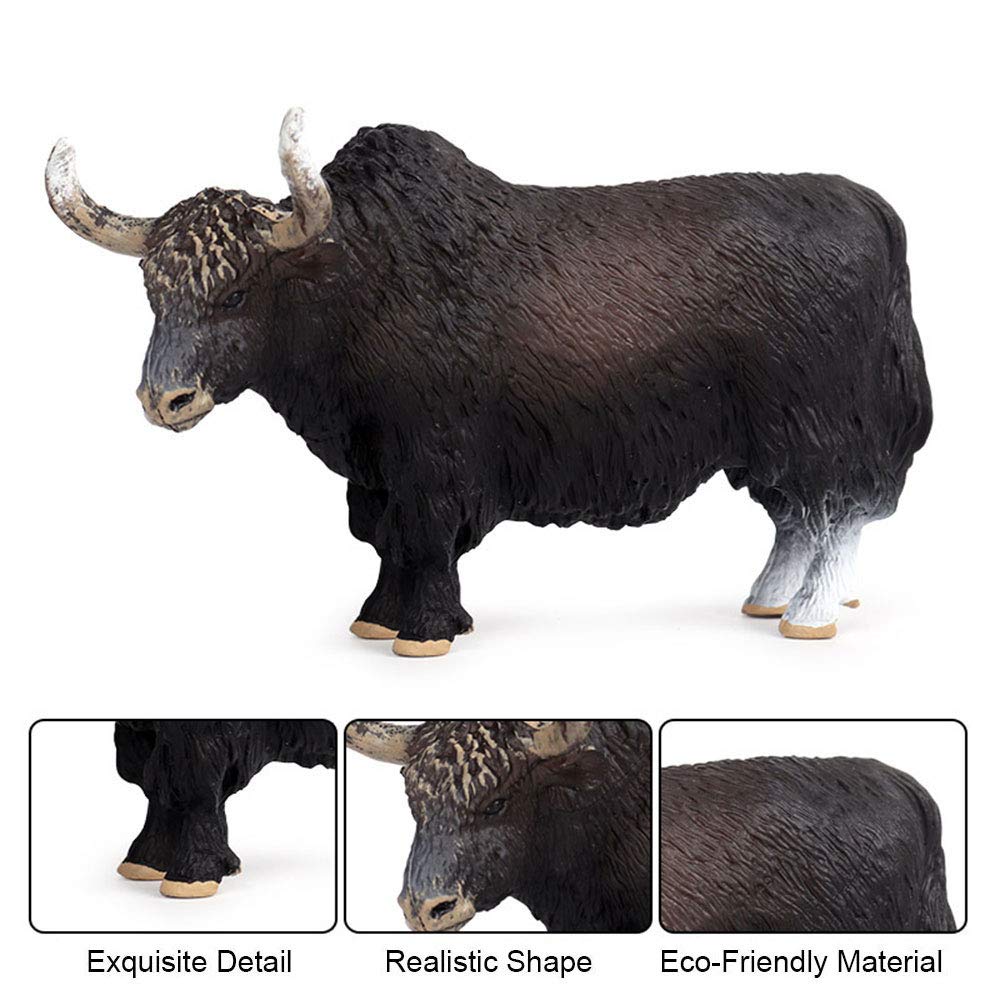FLORMOON Animal Figures Realistic Yak Plastic Early Educational Toys Cupcake Topper Party Gift for Kids 3+ Year Old(Black)