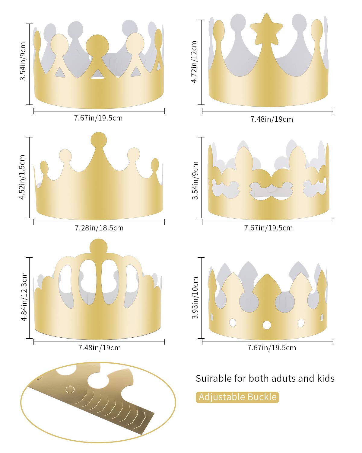 30Pcs Gold Birthday Crowns - 6 Style Party Hats for School & Celebration