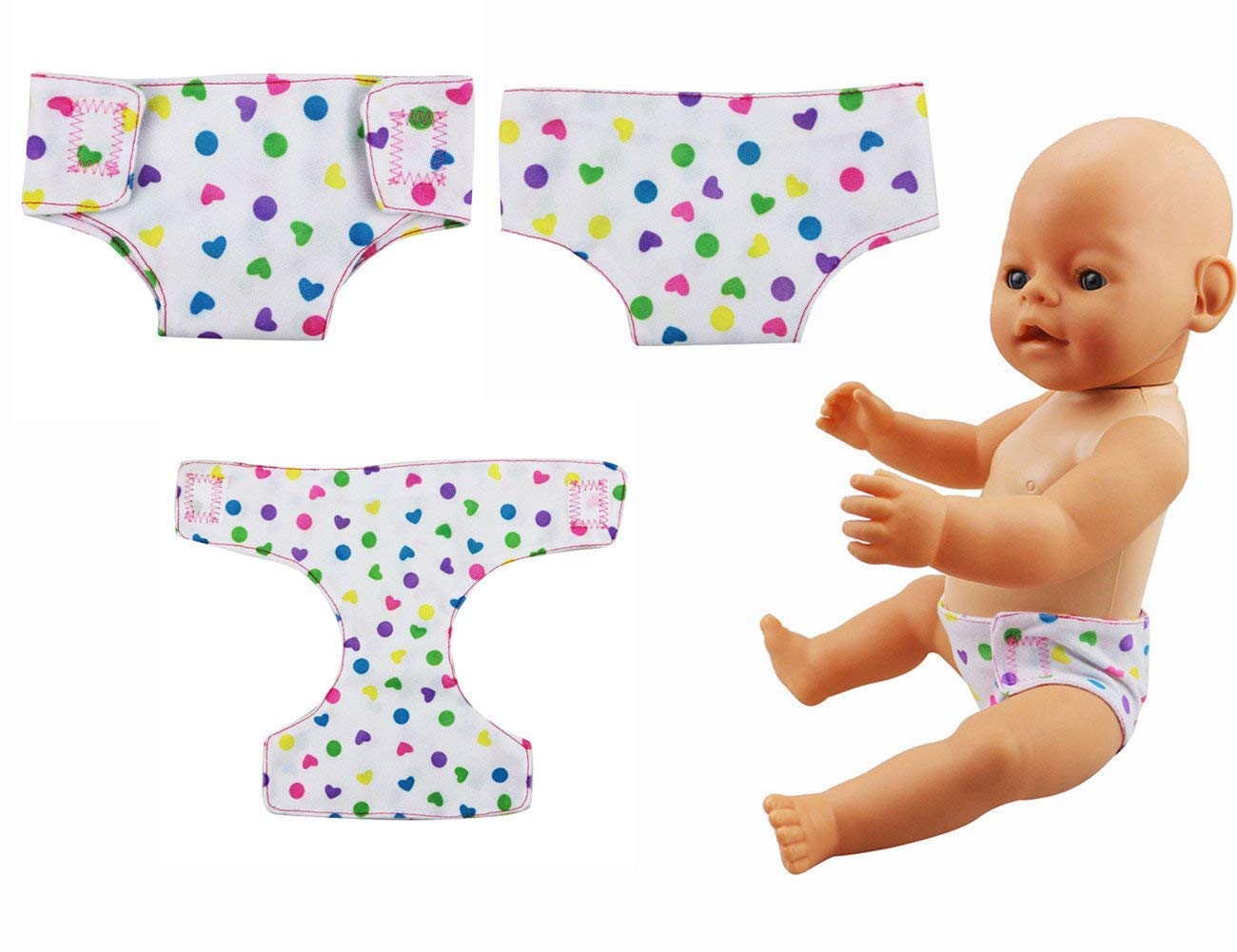 DC-BEAUTIFUL 4 Pcs Diapers, Underwear and 2 Pcs Bibs for 14-18 Inch Baby Dolls, Suitable for Infant Baby Girls Boys
