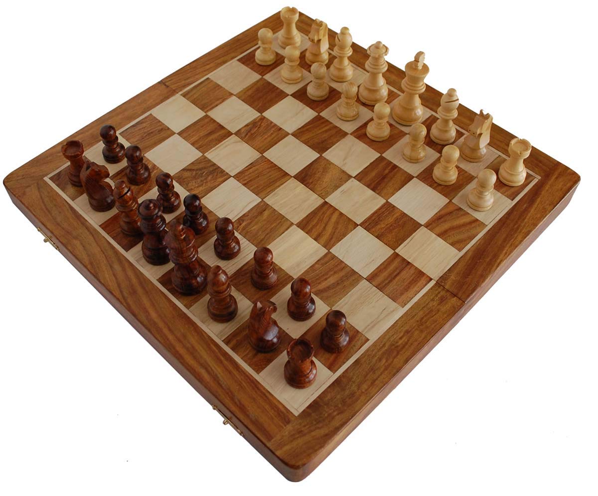 Magnetic Travel Chess Board Set - Classic Wood Staunton 7 X 7 Inch Pocket Chess Set with Folding Game Board Handmade in Fine Rosewood