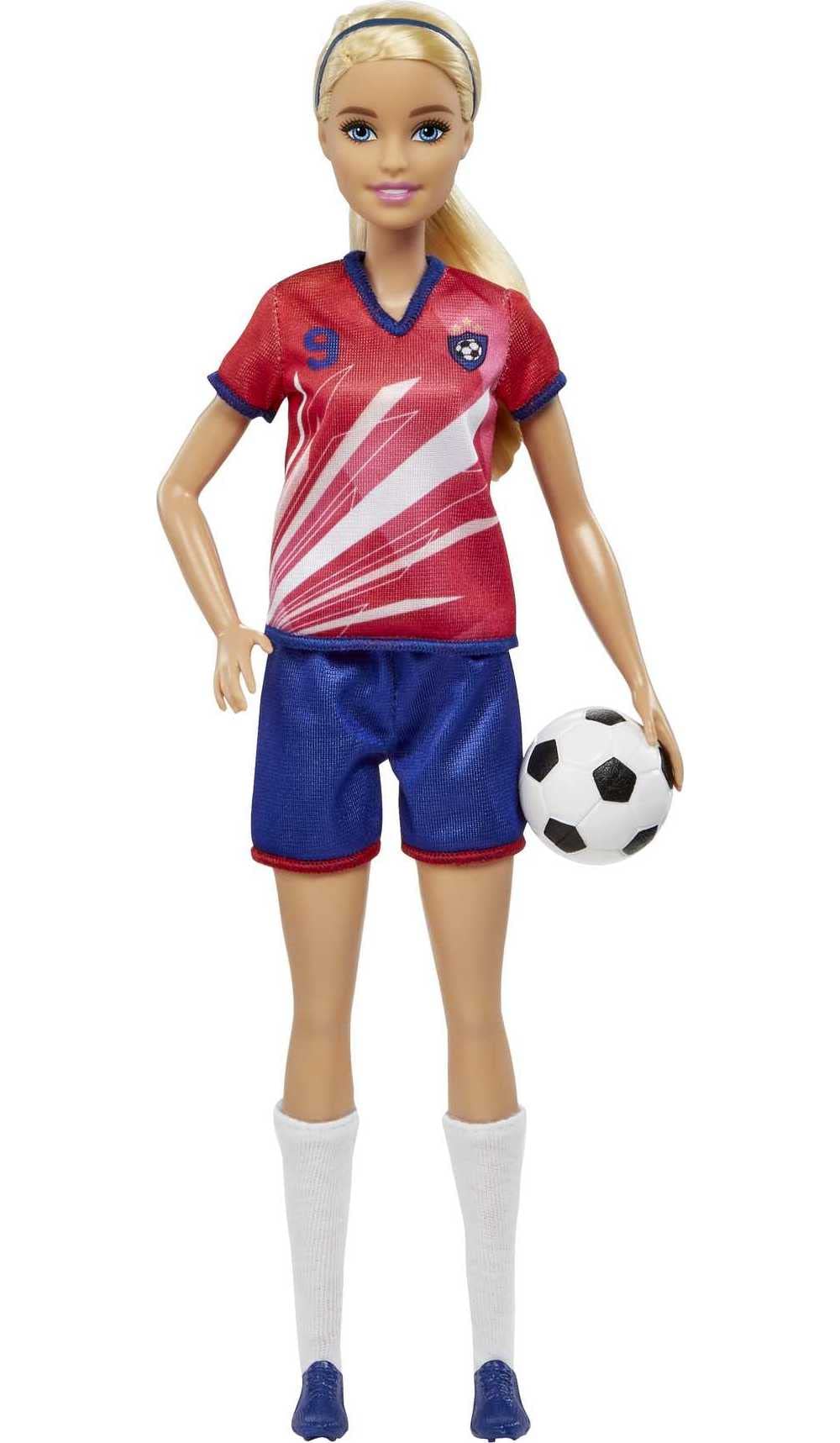 Barbie Careers Fashion Doll & Accessory, Soccer Player with Blonde Ponytail, #9 Uniform, Tall Socks, Cleats & Ball
