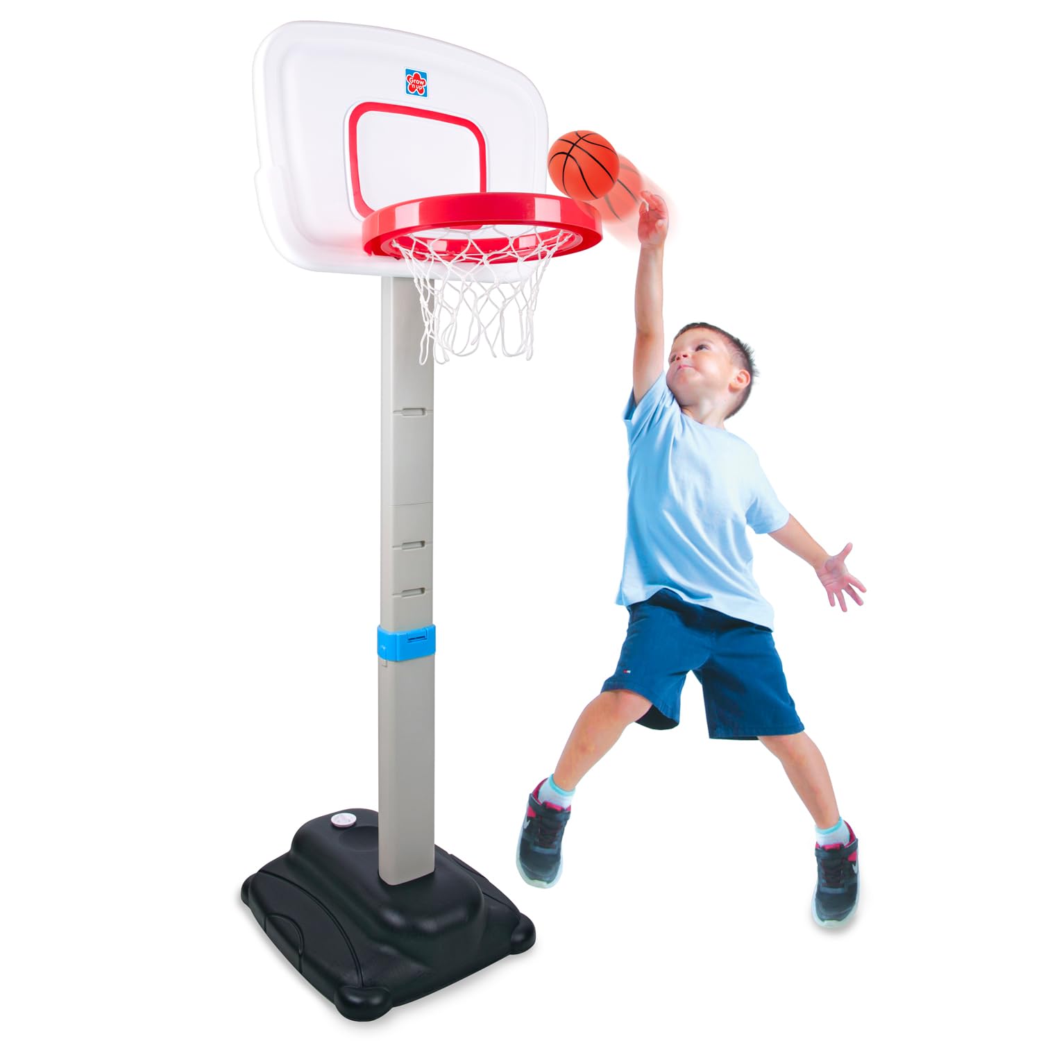 Grow’n Up Adjustable Height Toddler Basketball Hoop - Kids First Basketball Stand with Ball - Portable Indoor & Outdoor Sports Training Toy for Boys