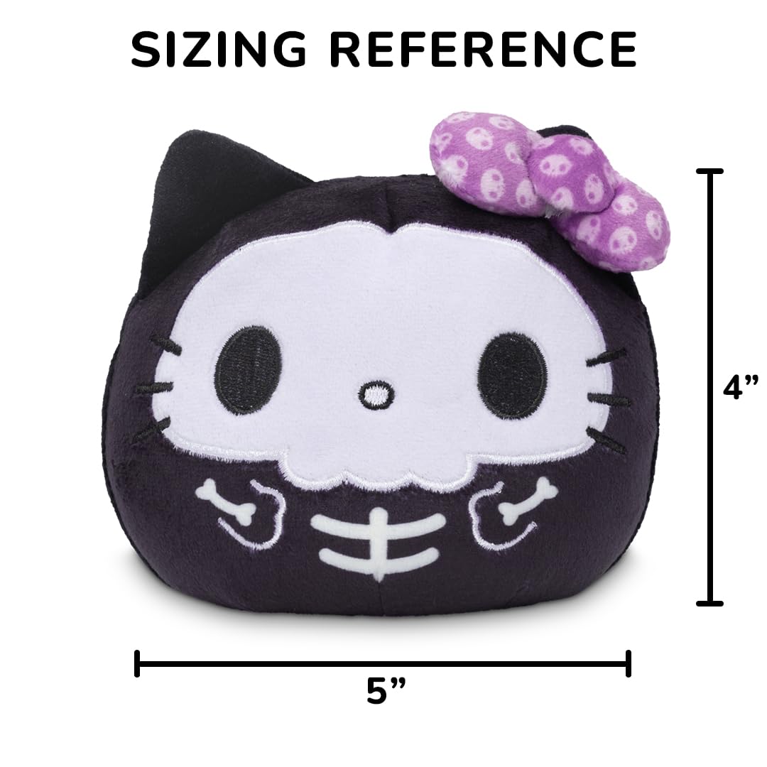 TeeTurtle Reversible Sanrio Hello Kitty 4-Inch Halloween Skull Two-Sided Flip Plush Toy with Embroidered Details - Cute Mini Collectible Plush