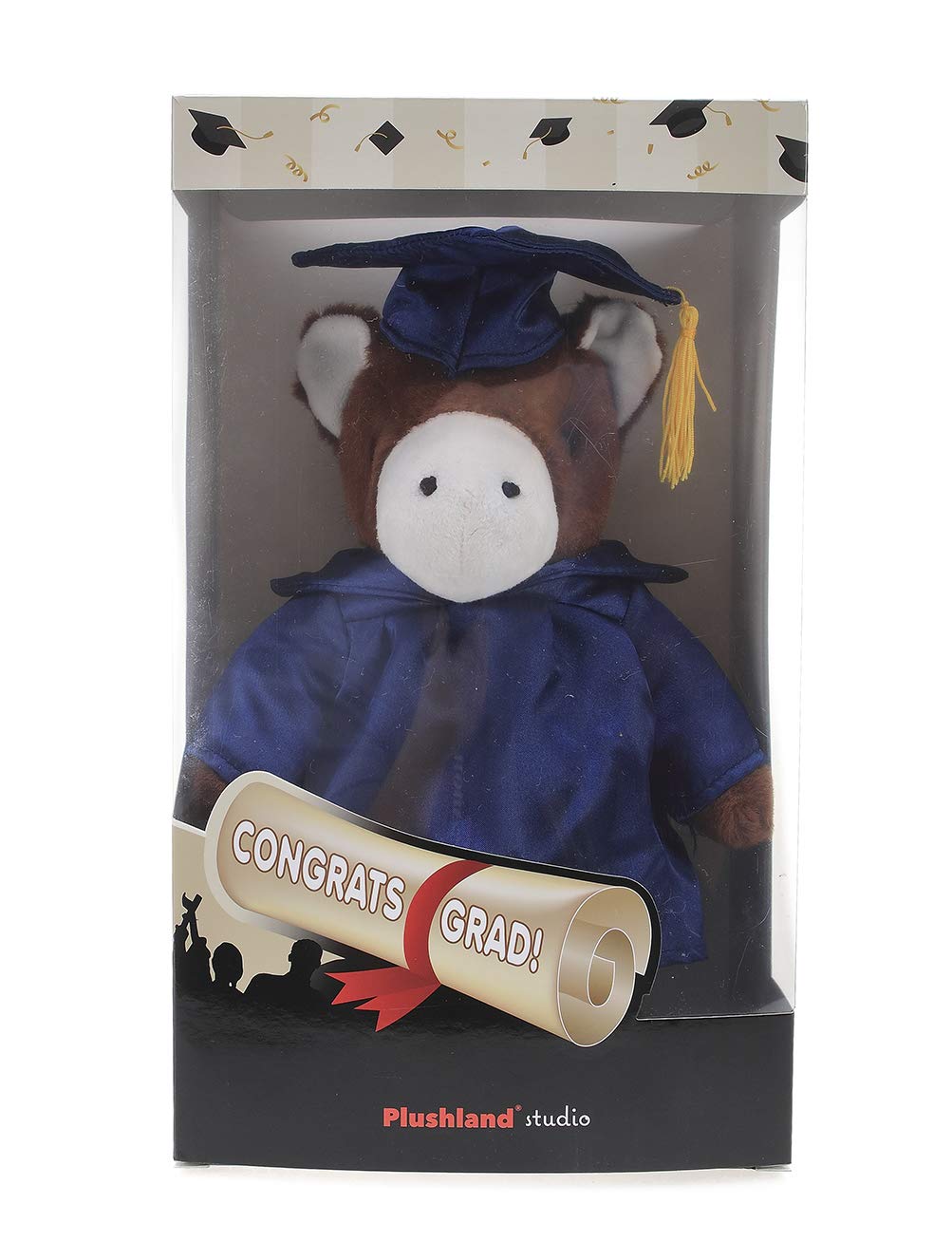 Plushland Horse Plush Stuffed Animal Toys Present Gifts for Graduation Day, Personalized Text, Name or Your School Logo on Gown, Best for Any Grad
