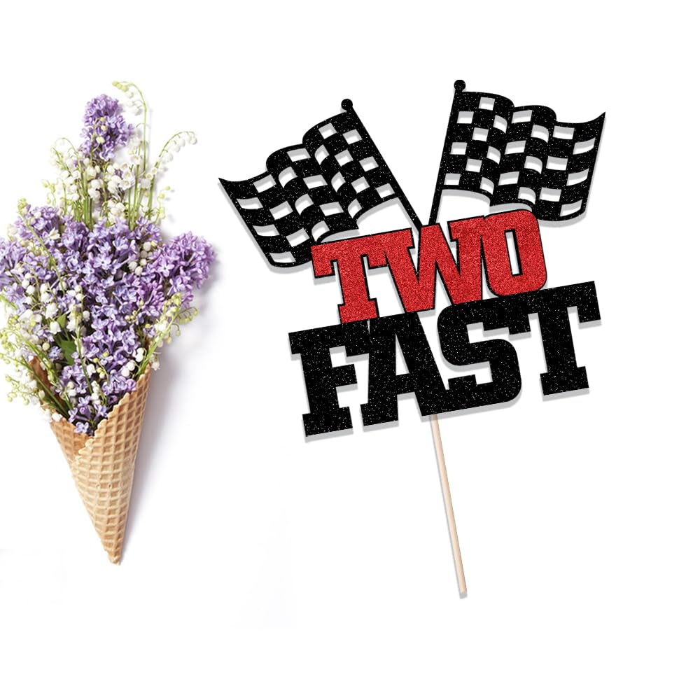 Keoysek Two Fast Cake Topper Glitter Race Car Theme 2nd Birthday Party