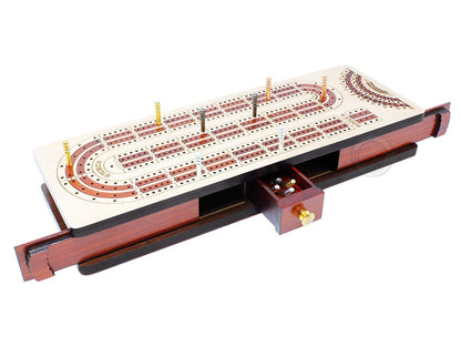 House of Cribbage - 4 Track - Continuous Cribbage Board Alphabet e Shape Inlaid in Maple Wood/Bloodwood : Size - 13.5" x 4.75" - Separate Storage