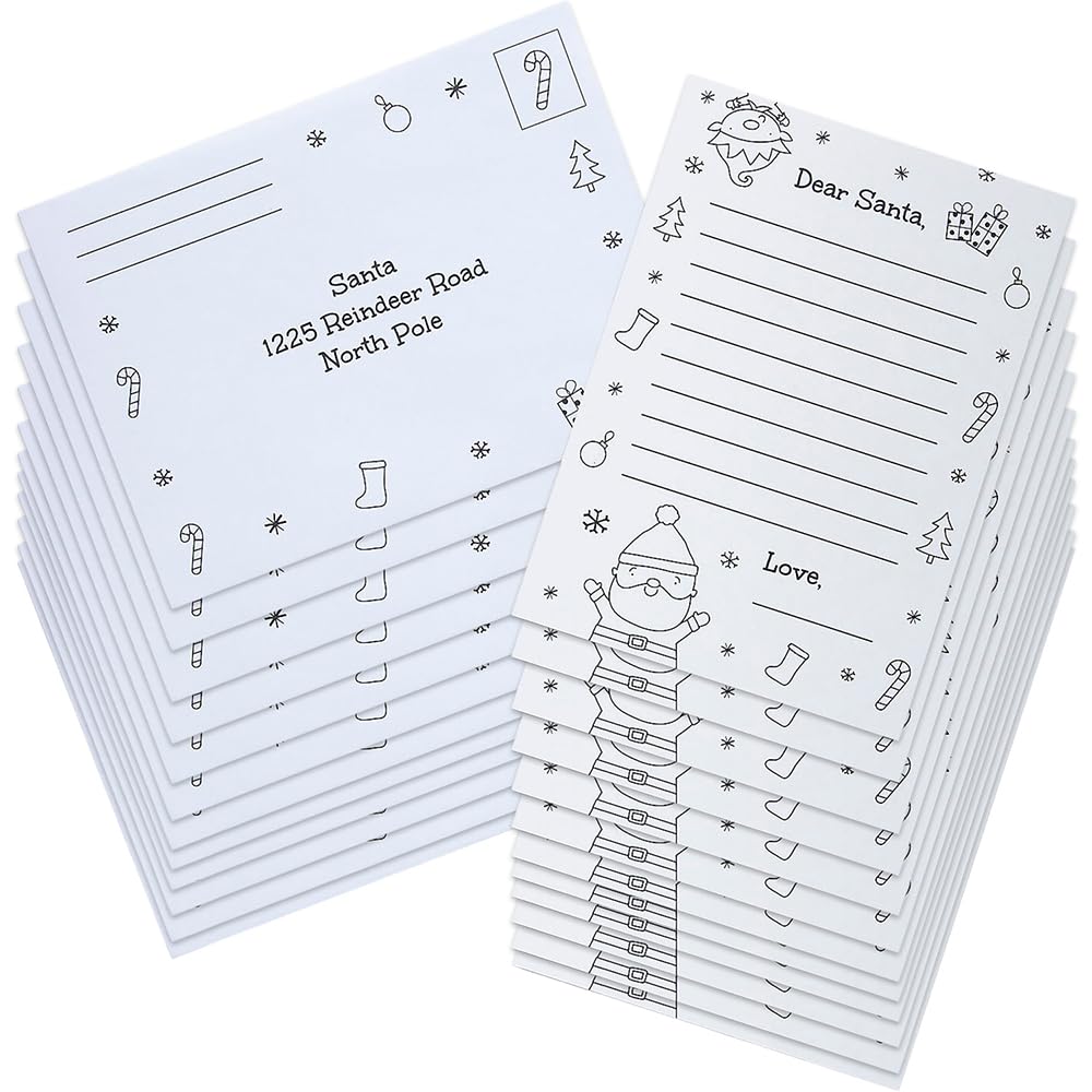 DIY Letters to Santa with Envelopes - Color Your Own 12 letters and 12 envelopes - Christmas Crafts and Activities for Kids