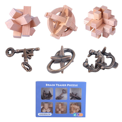 Brain Teaser Puzzle for Adults Puzzles Metal Hole Lock Adult Educational Toy Jigsaw IQ Puzzle?6 Pack? (Gold)