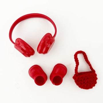 Doll Accessories for 17cm LABB Dolls(No Doll) - Red Headphones, Shoes & Knit Crossbody Bag Set for Dolls 3D Printed Gift Outfit Gear