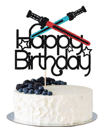 Lightsaber Happy Birthday Cake Topper,Alien Space War Birthday Cake Topper