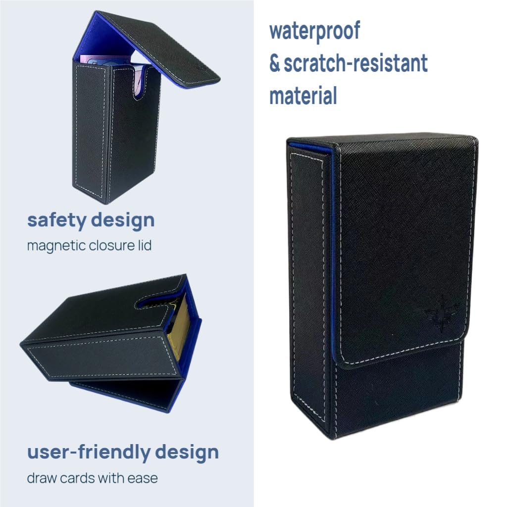 MUILKVY Black Tarot Card Holder with Blue Interior; Fold Top Tarot Card Box Case with Magnetic Lid Closure; Fits Standard Tarot Card Deck