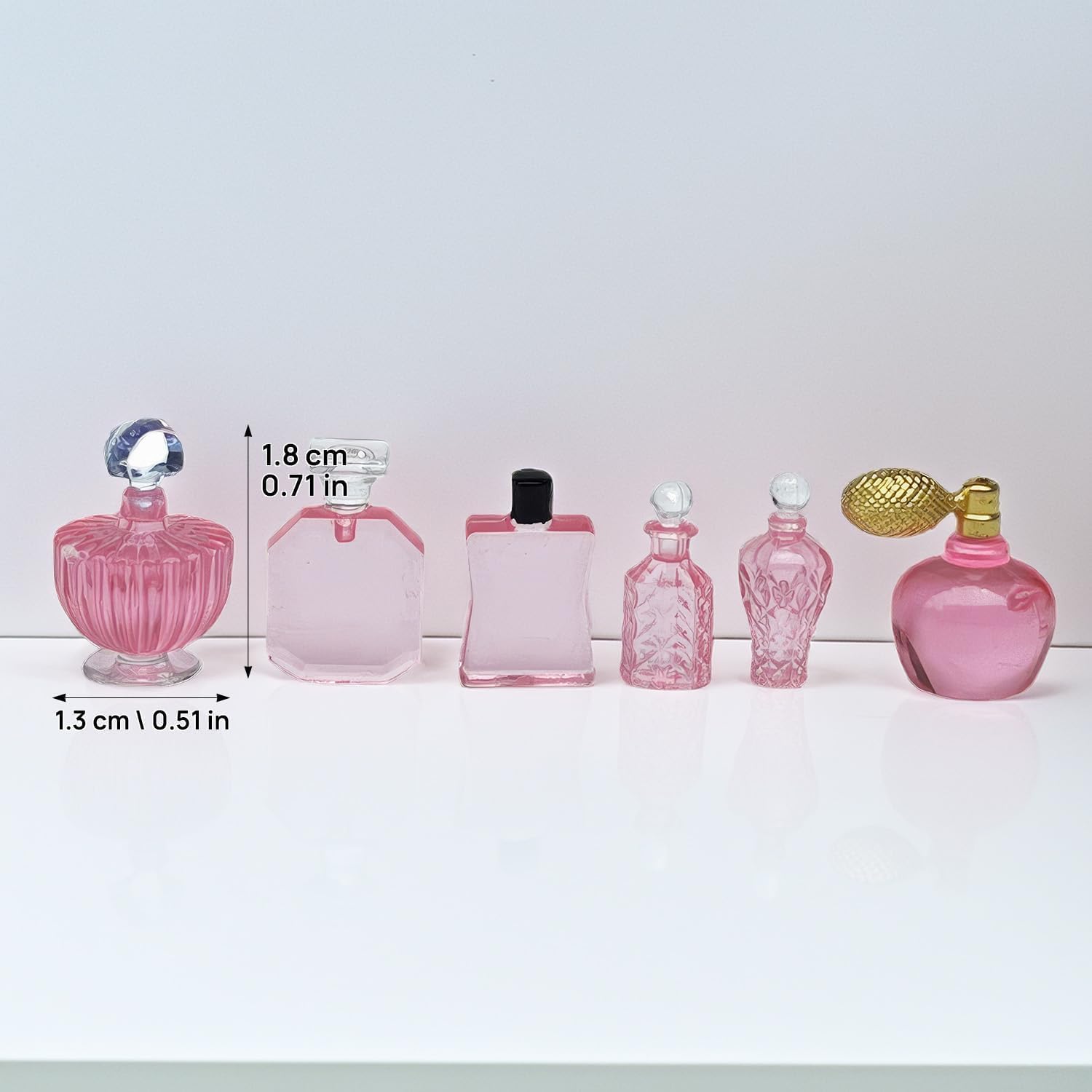 6-Piece Miniature Cosmetic Set - 1:12 Scale Realistic Pink Perfume Bottles for Dollhouse Bathroom, Vanity, Beauty & Spa Theme, DIY Micro Scene, Fairy