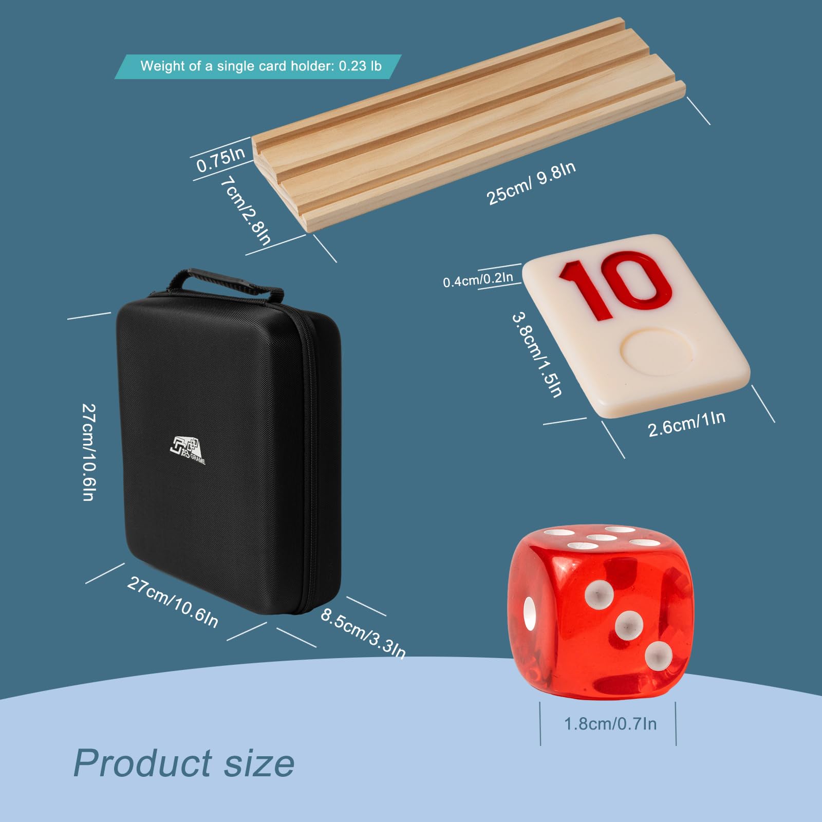 AEEMISEI 6-8 Players Rummy Cube Game with 8 Wooden Card Stands, 214 Colorful Rummy Cards, Exquisite Portable Box and Velvet Bag, Suitable for Family
