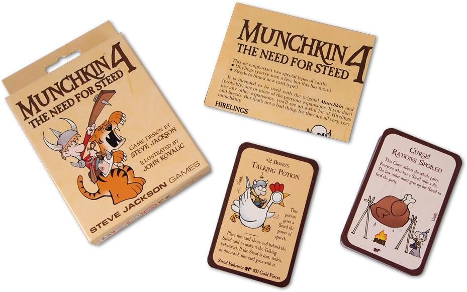 Munchkin 4 - The Need For Steed Card Game Expansion |112-Card Expansion | Adult, Kids, & Family Game | Fantasy Adventure RPG | Ages 10+ | 3-6 Players