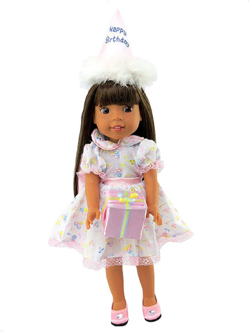 Birthday Outfit with Hat, Dress, and Present fits 14 Inch Doll