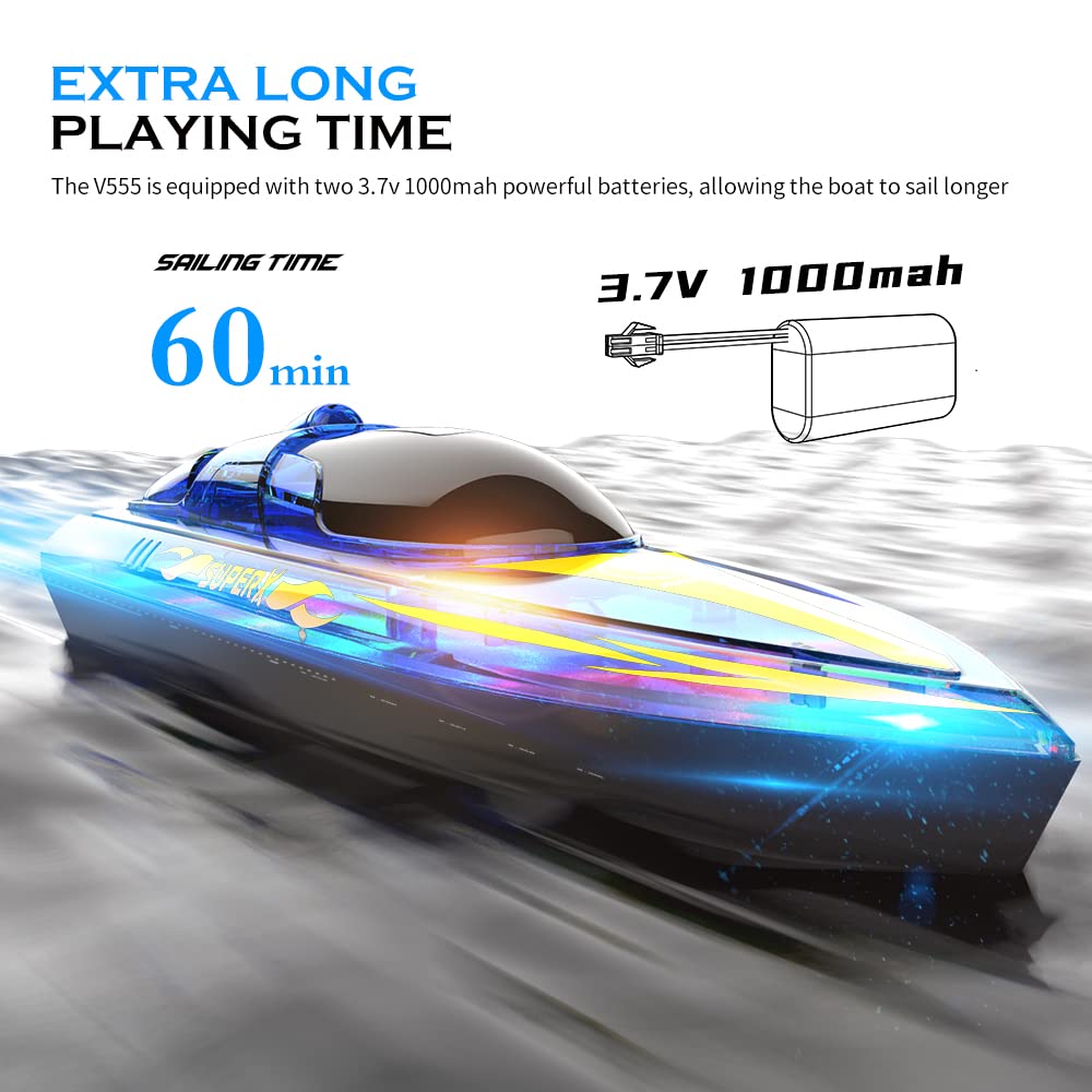 Akargol RC Boat with LED - Remote Control Boat for Pools and Lakes 2.4 GHZ RC Boats with 2 Rechargeable Battery Whole Body Waterproof, Low Battery