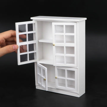 Dollhouse Furniture 1/12 Miniature Display Shelf Bookshelf Storage Cabinet for Living Room Kitchen Room (White)