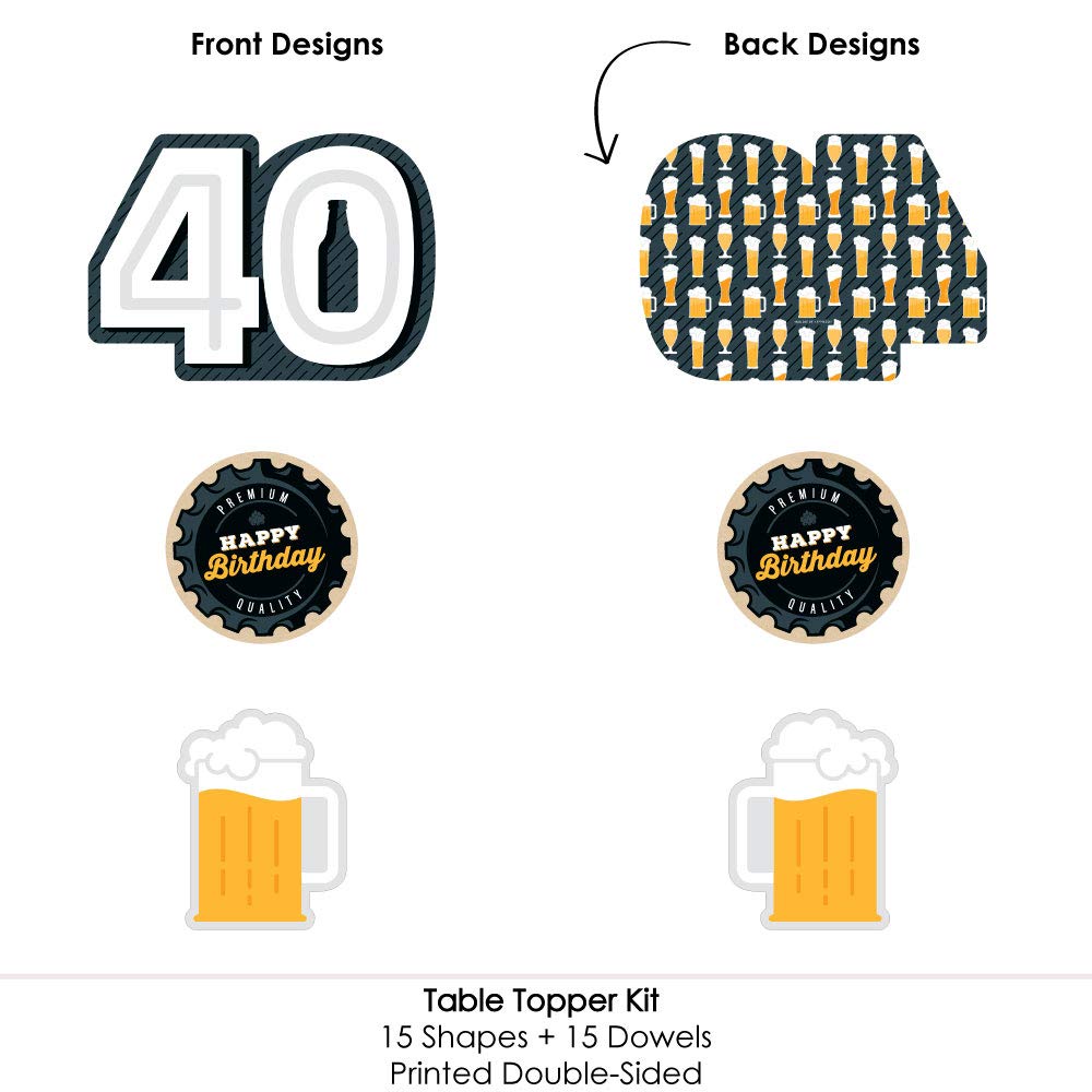 Big Dot of Happiness Cheers and Beers to 40 Years - 40th Birthday Party Centerpiece Sticks - Table Toppers - Set of 15