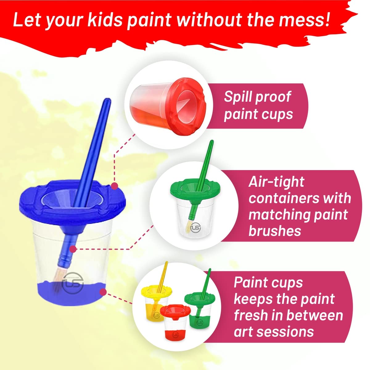 The Mega Deals Kids Painting Set - Washable Non-Toxic Finger Paints (10 Colors of 2 oz) with 10 Paint Cups & 10 Brushes Mess-Free Toddler Art Supplies
