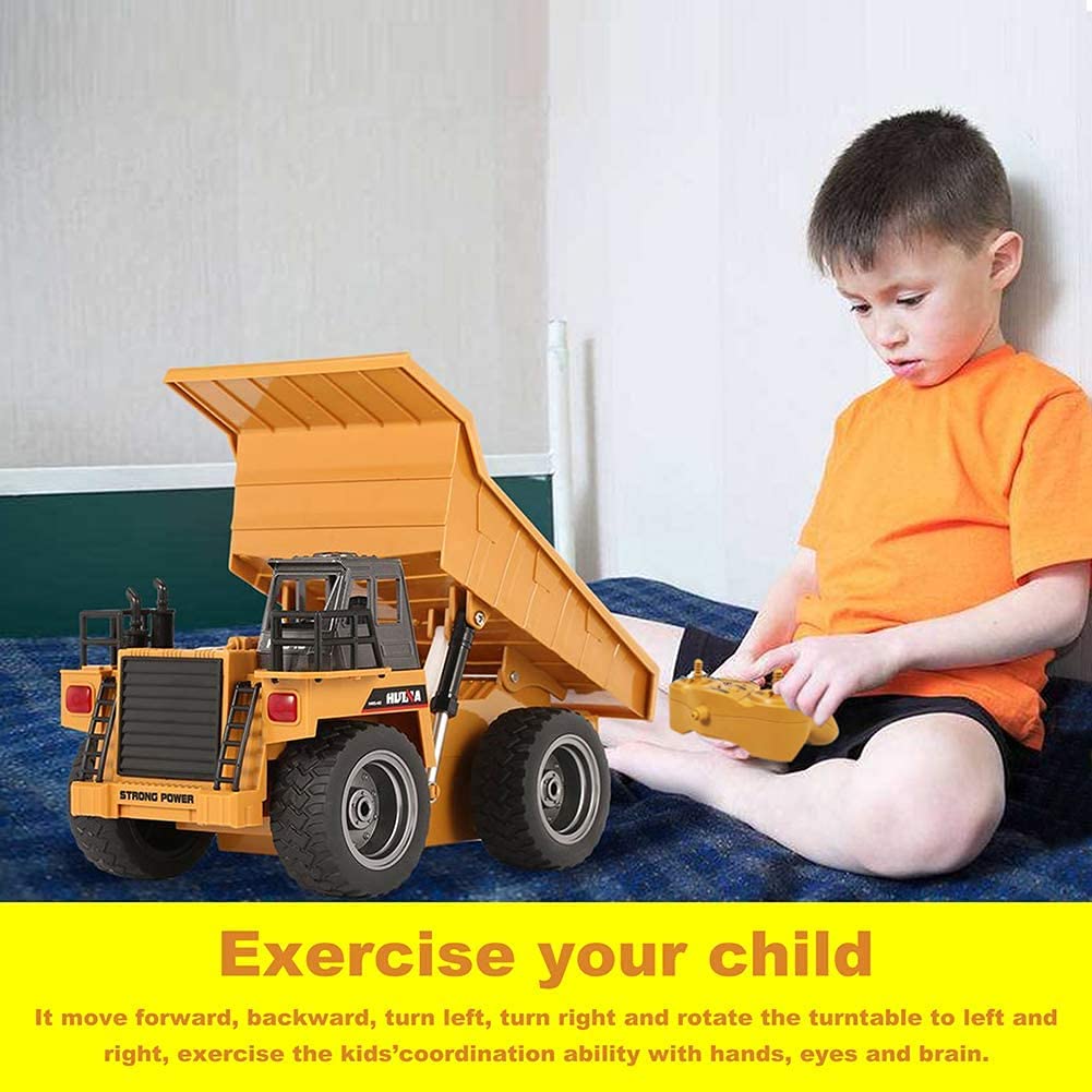kkny Remote Control Construction Dump Truck Toy 2.4G RC 6 Channel Bulldozer 4 Wheel Driver Mine Construction Alloy Metal Vehicle Truck 1:18 with 2
