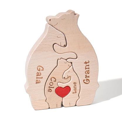 Personalized Wooden Bear Family Puzzle with Names, Custom Puzzles