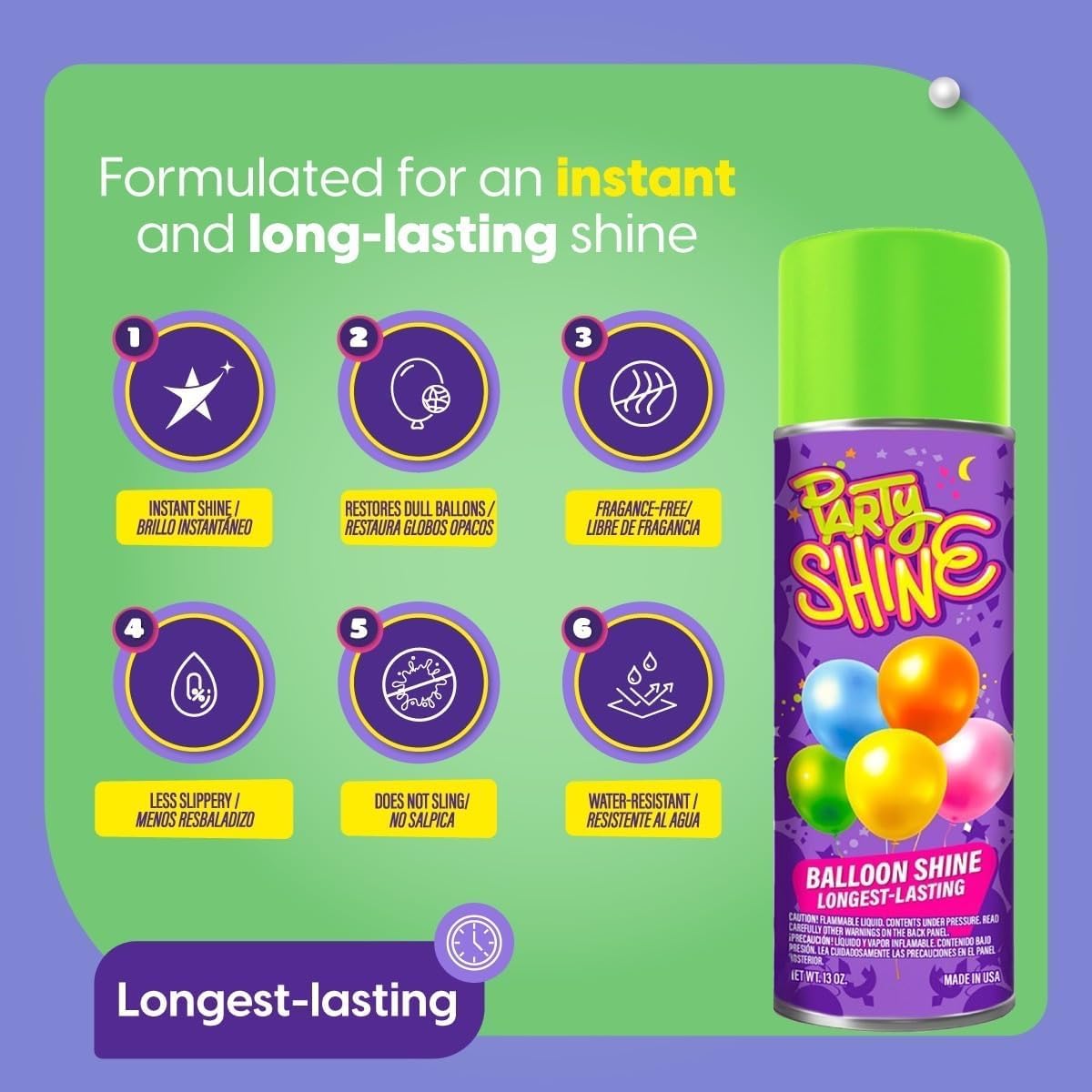 Party Shine Balloon Shine Spray, Silicone Spray for Latex Balloons, Balloon Spray Shine, Waterproof, Fragrance-free and Less Slippery Formula, Perfect
