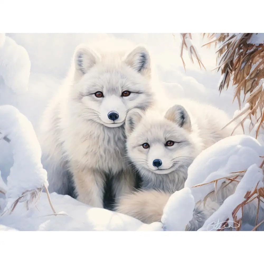 Bits and Pieces - 300 Piece Jigsaw Puzzle for Adults - 18" x 24" - Waiting for Mama - 300 pc Large Piece Winter Snow Artic Foxes Jigsaw by Shawna