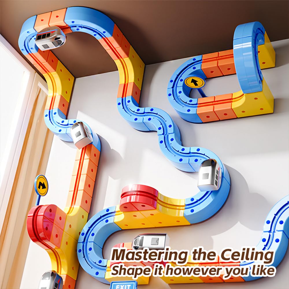 GRAUICI Electric Train Set,Car Track for Toddlers, for Kids 3 4 5 6 7 8 Years Old,Gravity-Defying 3D Embedded Layouts & Motorized Car,STEM Learning