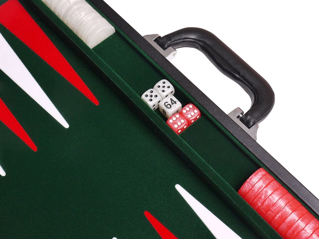18" Leatherette Backgammon Set - Inlaid Velvet Field - Black/Green Board