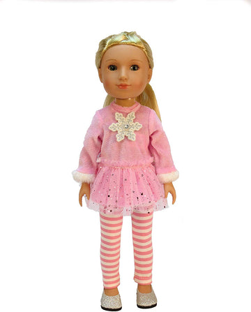 American Fashion World Pink Christmas Snowflake Pants Set for 14-Inch Dolls | Premium Quality & Trendy Design | Dolls Clothes for Popular Brands