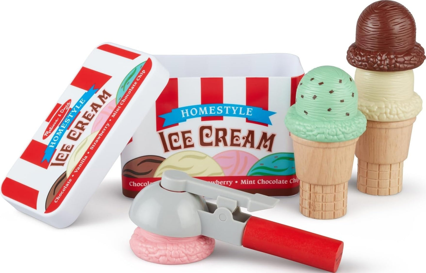 Melissa & Doug Scoop and Stack Ice Cream Playset, Magnetic Wooden Toys & Pretend Play Kitchen Accessories, Preschool Learning Toys for Girls & Boys 3+