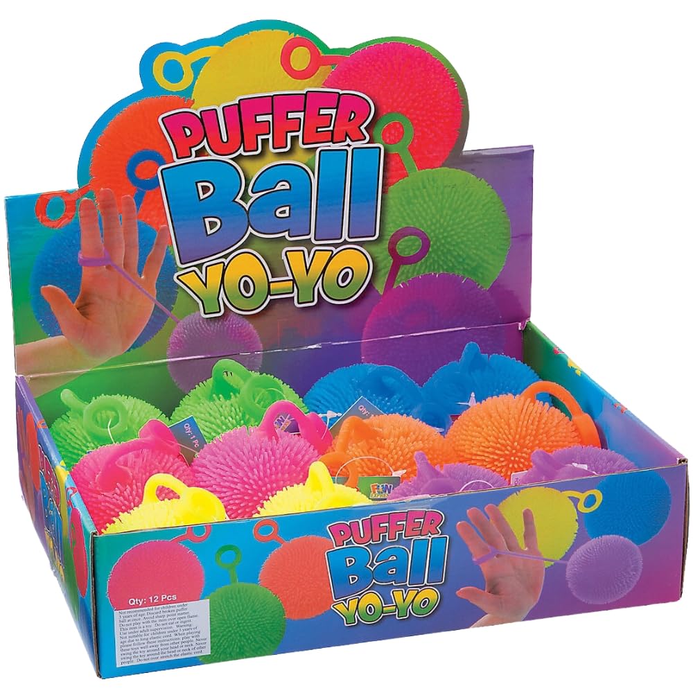 Porcupine Balls - Bulk Set of 12 Puffer Yo Yo Toys and Party Favors - Includes Display Box
