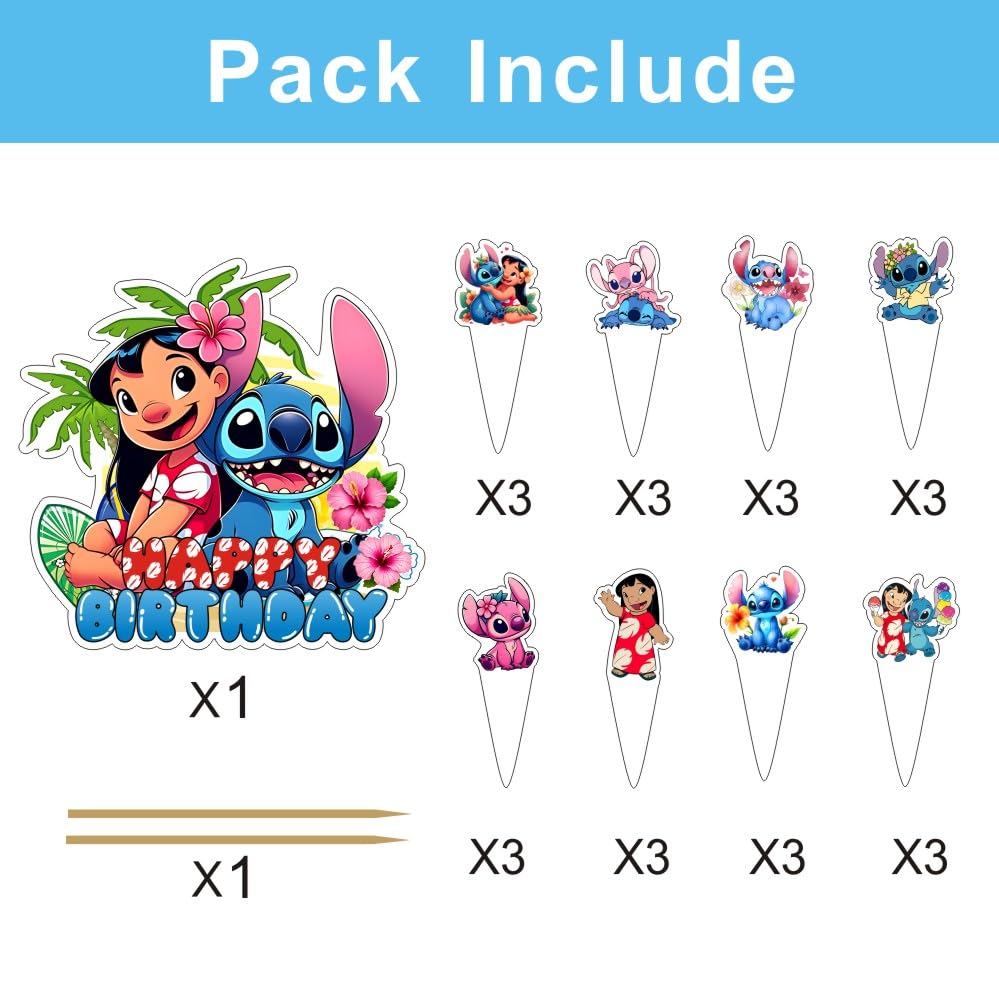 25 Pcs Cake Topper and Cupcake Toppers Set Birthday Party Supplies for Cartoon Blue Themed Birthday Decorations