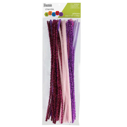 Essentials By Leisure Arts Princess Assorted Chenille Stems 12 Inch 6mm, Bendable Craft Pipe Cleaners in Pink and Purple Shades for DIY Projects, 100